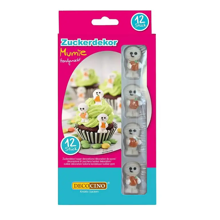 DECOCINO Cake Decor Mumien, Zuckerdekor – 12 Stück – essbares Dekor, ideal zum Verzieren von Cupcakes, Kuchen und Torten – ohne Palmöl, Glutenfrei und Halal