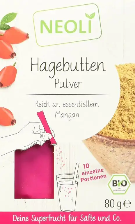 Neoli Hagebutten Pulver Bio Superfood für Smoothies, Tee, Joghurt, Säfte und Müsli, 3er Pack (3 x 80 g)