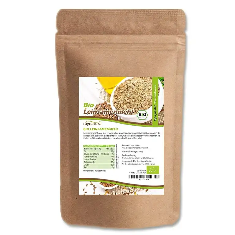 Mynatura Bio Leinsamenmehl 1000g I Entölt I Glutenfrei I Weizenmehlersatz I Kochen I Backen I Vegan I Mehlschwitze I DE-ÖKO-044 I vielseitiges Lebensmittel in geprüfter Bio-Qualität (1000g)