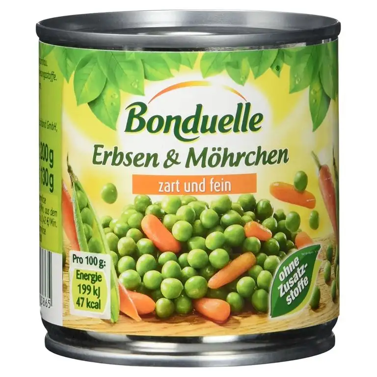 Bonduelle Erbsen sehr fein mit Möhrchen, 12er Pack (12 x 200 g)