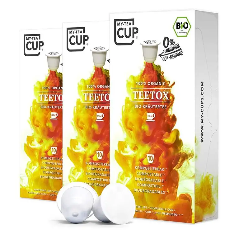 My Tea Cup - TEEKAPSELN TEETOX 3 x 10 KAPSELN I BIO-KRÄUTERTEE MIT MATE & GRÜNTEE I 30 Kapseln für Nespresso®³-Kapselmaschinen I 100% industriell kompostierbare & nachhaltige Teekapseln – 0% Alu