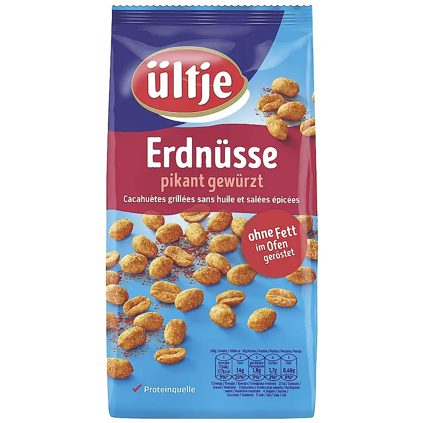 ültje Erdnüsse pikant gewürzt, ohne Fett geröstet, 5er Pack (5 x 900 g)