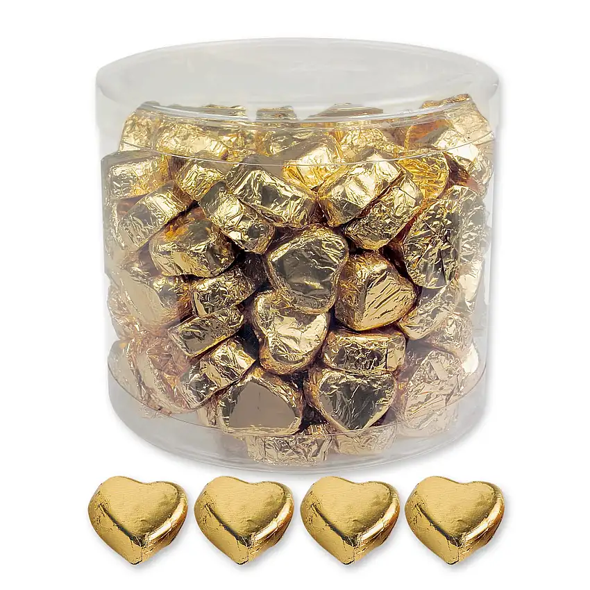 Günthart Dose mit 150 Schokolade Herzen | GOLD | Pralinen Herzen gefüllt mit Nougat Creme | 1er Pack (1 x 1.2 kg)