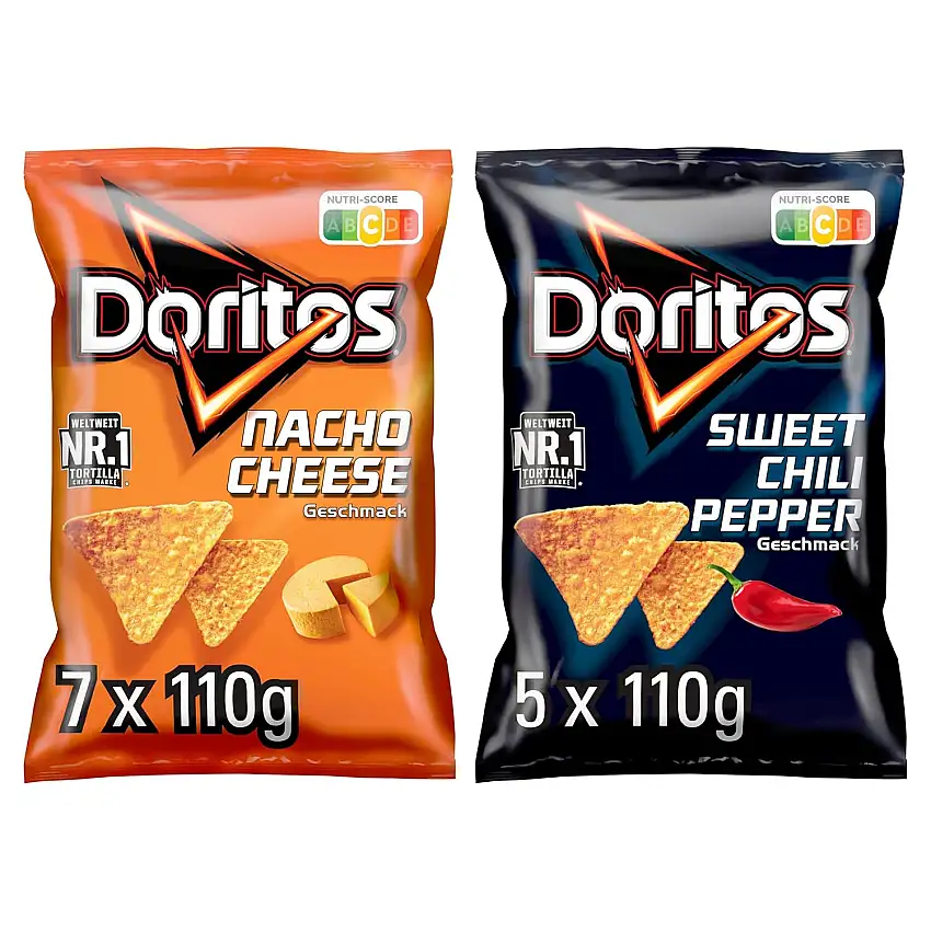 Doritos Mix - Herzhafter Snack zum Knabbern aus Mais: 7x Doritos Nacho Cheese + 5x Doritos Sweet Chili Pepper (12 x 110g)