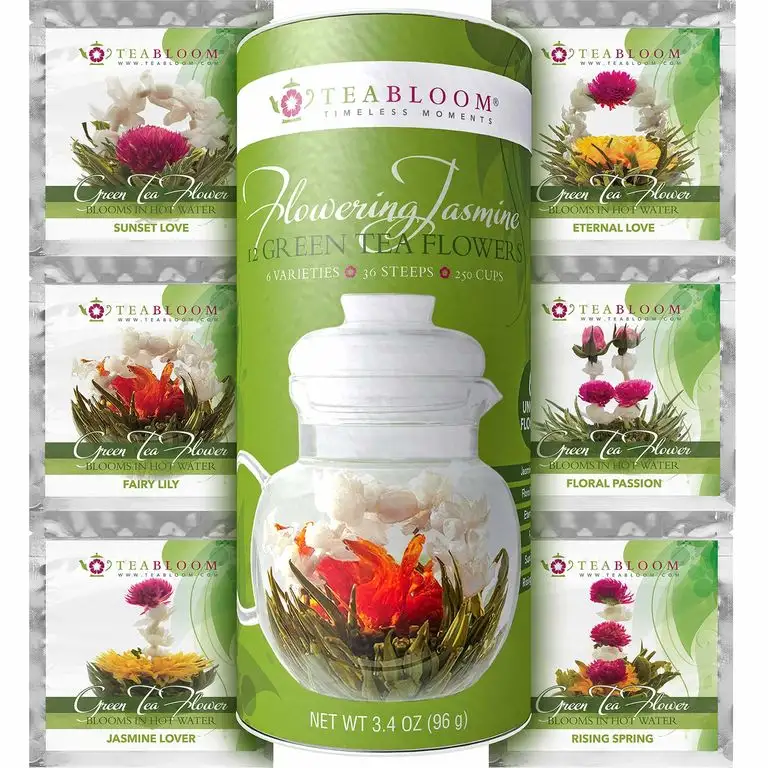 Teabloom Der beste Blütentee mit blühenden Teekugeln – 12 Packungen – 36 Aufgüsse, ergibt 250 Tassen – Grüner Tee mit Echten Jasmin-Blüten