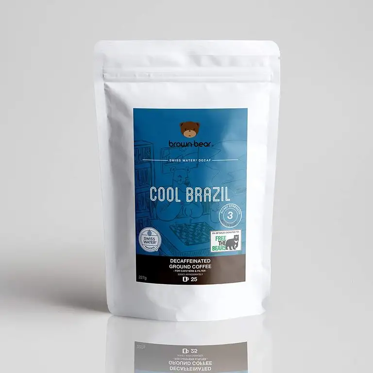 Brown Bear Cool Brazil Entkoffeiniert Gemahlener Kaffee, Swiss Water Decaf, 227 g Decaffeinated Ground Coffee, 5 % der Verkäufe werden an die gemeinnützige Einrichtung Free the Bears