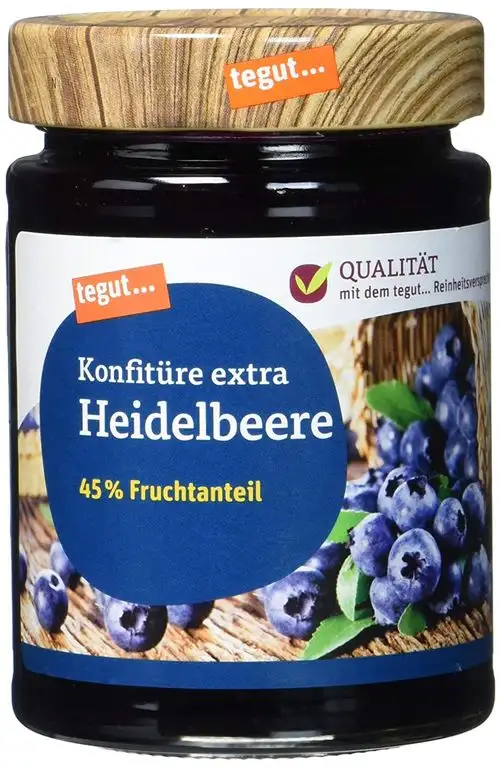 tegut… Heidelbeer Konfitüre Extra 340 g– hoher Fruchtanteil – Marmelade im Glas - wiederverschließbar