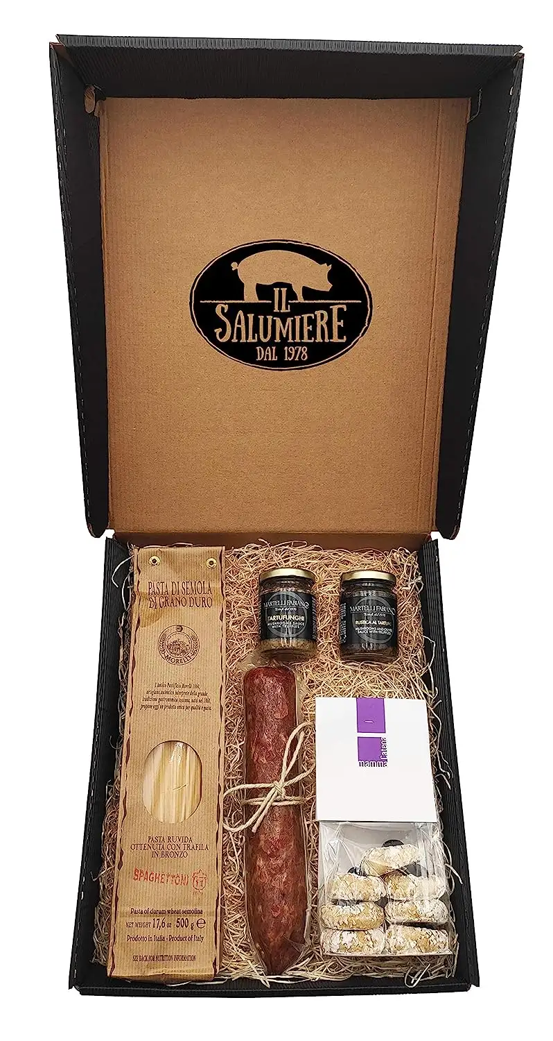 Weihnachtsgeschenkbox 2022 "Tevere" - Geschenkkorb mit italienischen Wurstwaren - Handgefertigte Produkte - Weihnachtsgeschenkidee Korb - Il Salumiere 1978 - La Salumeria 1978