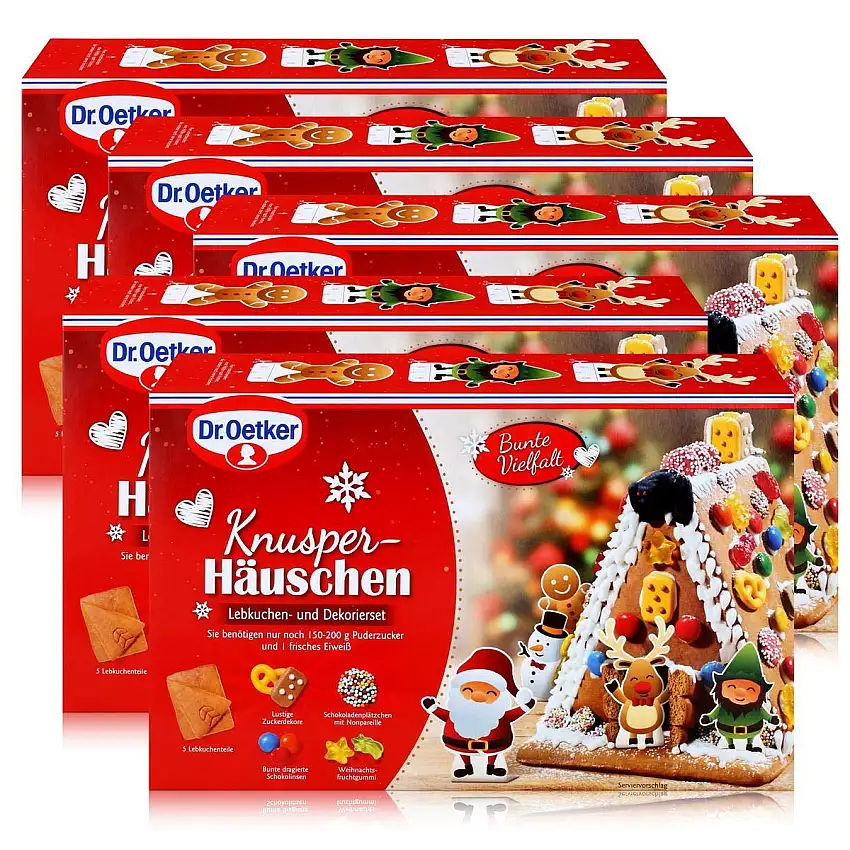 Dr.Oetker-Knusper-Häuschen Lebkuchenhaus Advent Weihnachten 403g (5er Pack)