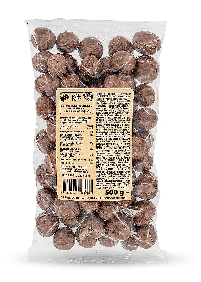 KoRo - Skinny Dipped Gefriergetrocknete Erdbeeren in Vollmilchschokolade - 500 g