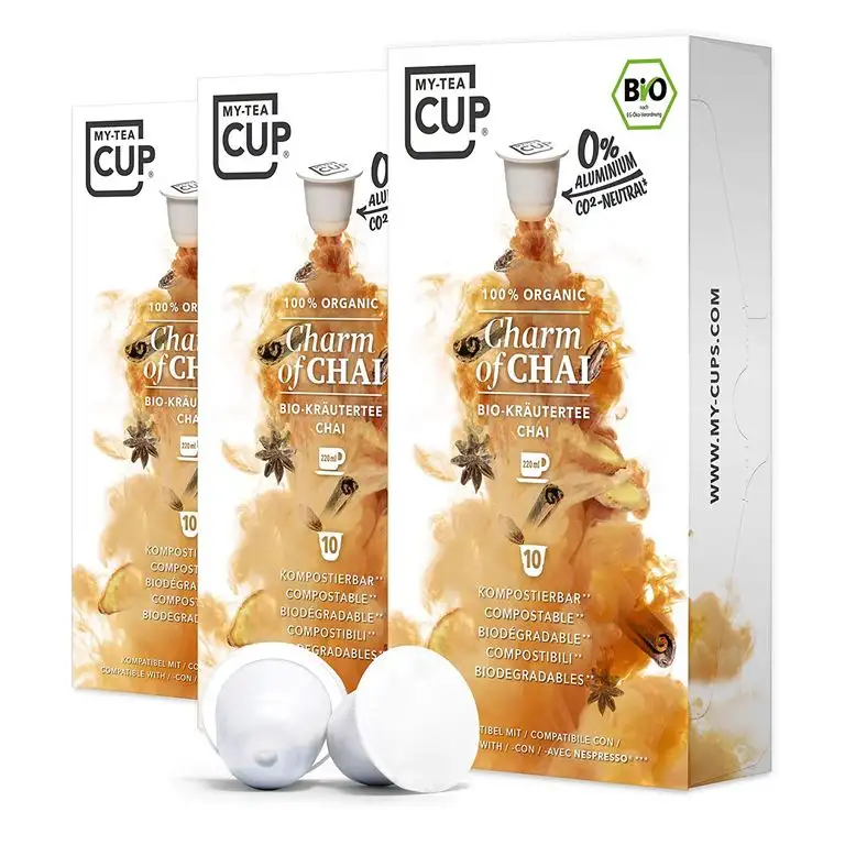 My Tea Cup - TEEKAPSELN CHARM OF CHAI 3 x 10 KAPSELN I BIO-KRÄUTERTEE I 30 Kapseln für Nespresso®³-Kapselmaschinen I 100% industriell kompostierbare & nachhaltige Teekapseln – 0% Aluminium
