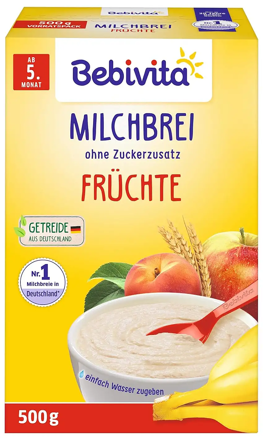 Bebivita Milchbreie ohne Zuckerzusatz Milchbrei Frucht (4x500g)