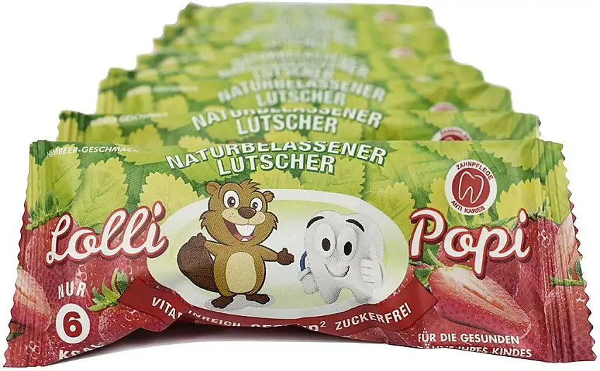 Lutscher"Lolli Popi“, zahnfreundlich, gesund, zuckerfrei, kalorienarm, vitaminreich (Vitamin C,D,B6,B9,B12,E) 10er Pack (10 x 1 Stück) (Erdbeer)