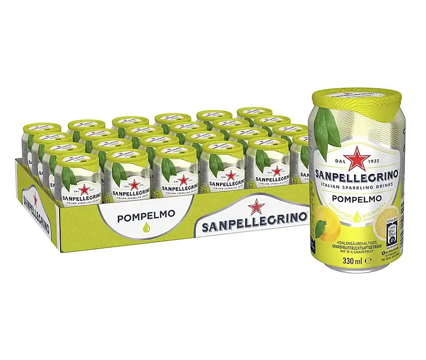 Sanpellegrino | Grapefruit Limonade | Pompelmo | Hoher Fruchtanteil 16% frisch gepresster Grapefruit | Leicht herbe Geschmacksnote | Ideal für unterwegs | 24er Pack (24 x 0,33l) Einweg Dosen