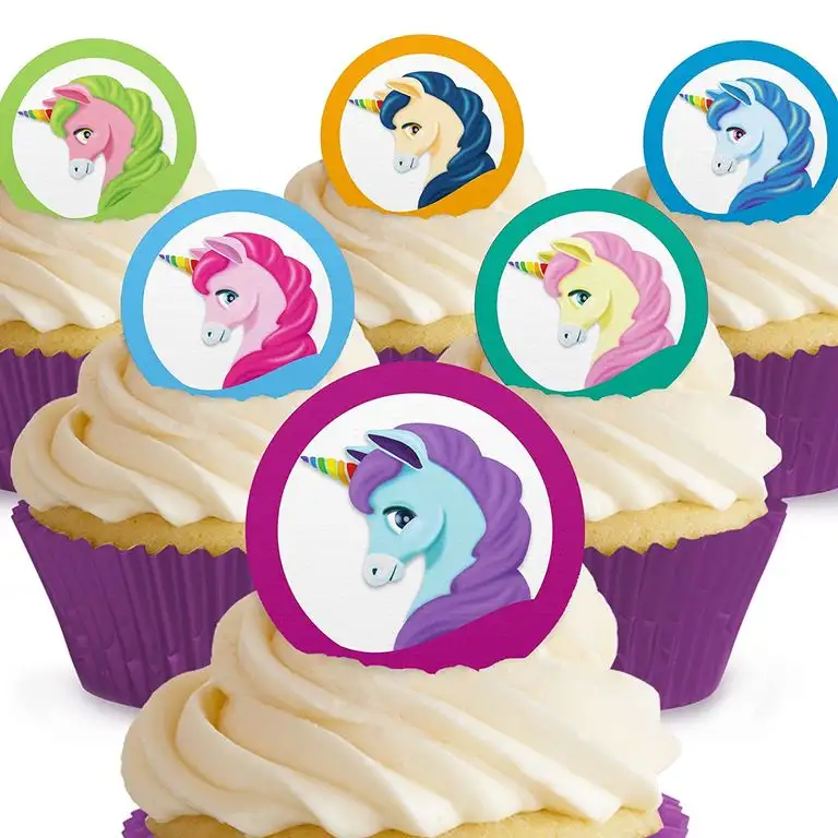 Cakeshop 12 x Vorgeschnittene und Essbare Einhorn Kuchen Topper (Tortenaufleger, Bedruckte Oblaten, Oblatenaufleger)