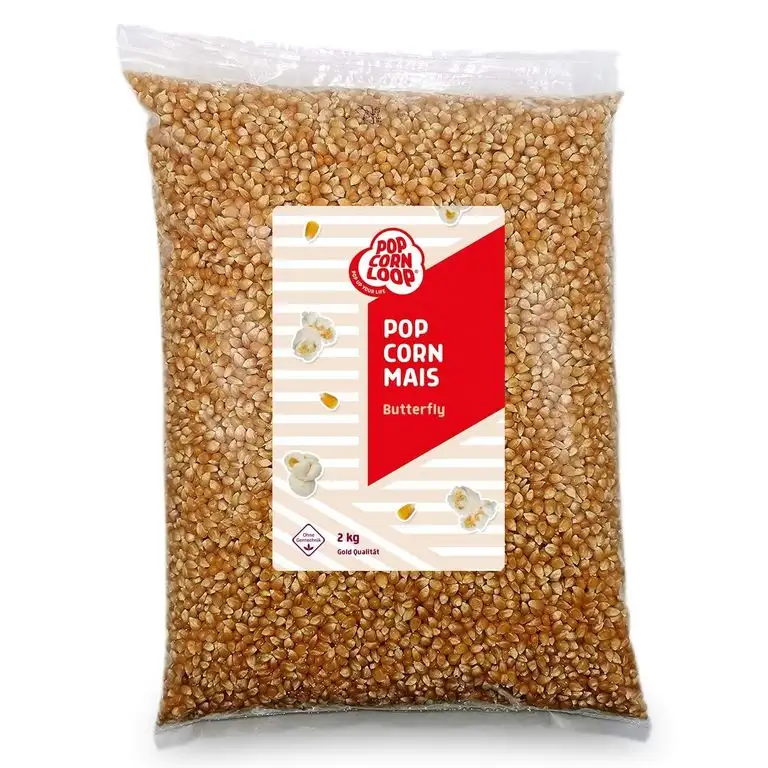 Popcorn Mais Butterfly 2 Kilo Kinopopcorn für Popcornmaschine Popcornloop Beste Gold Qualität Ohne Gentechnik Vegan Glutenfrei