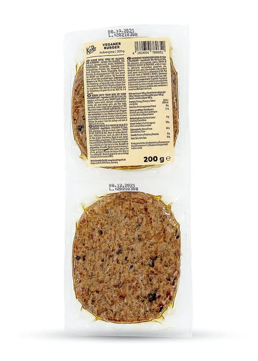 KoRo - Veganer Burger Patty Aubergine 200 g - Vegan - Gemüse Patty - Geeignet für den Grill