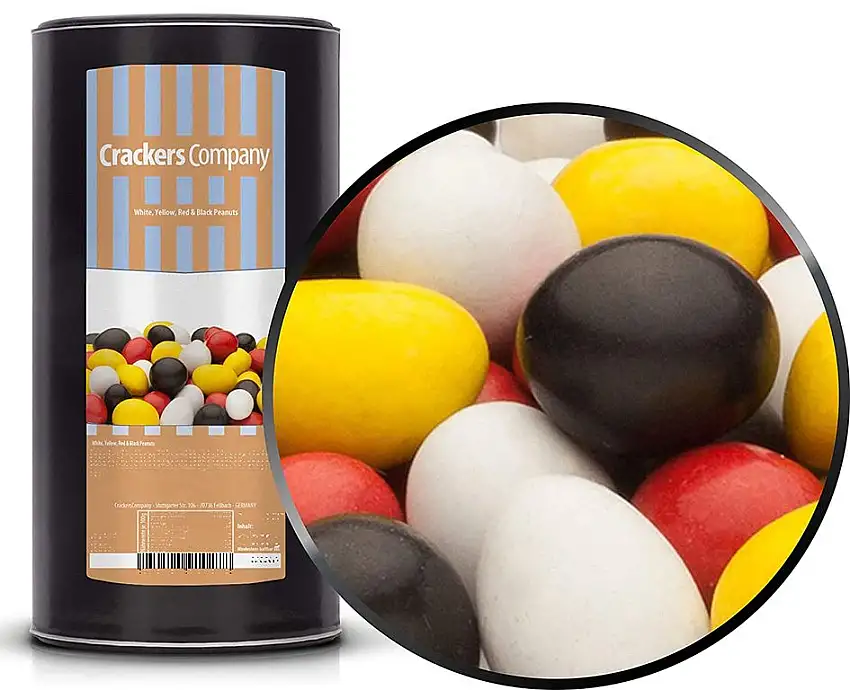 1 x 950g Erdnüsse in Vollmilchschokolade WEISS GELB ROT und SCHWARZ vegetarisch