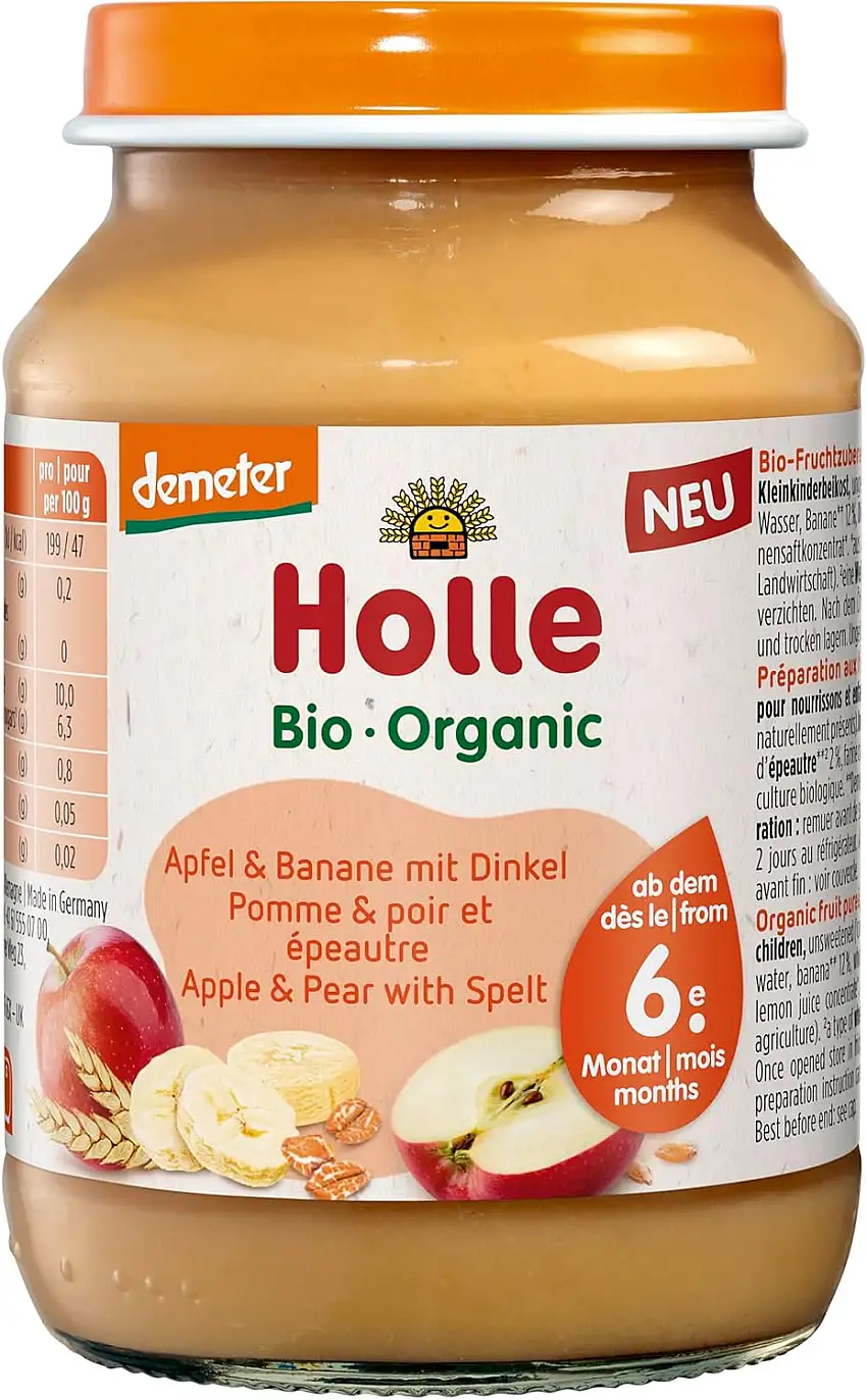 Holle Babyfood Glas - Demeter Apfel & Banane mit Dinkel, 190g (6er Pack)