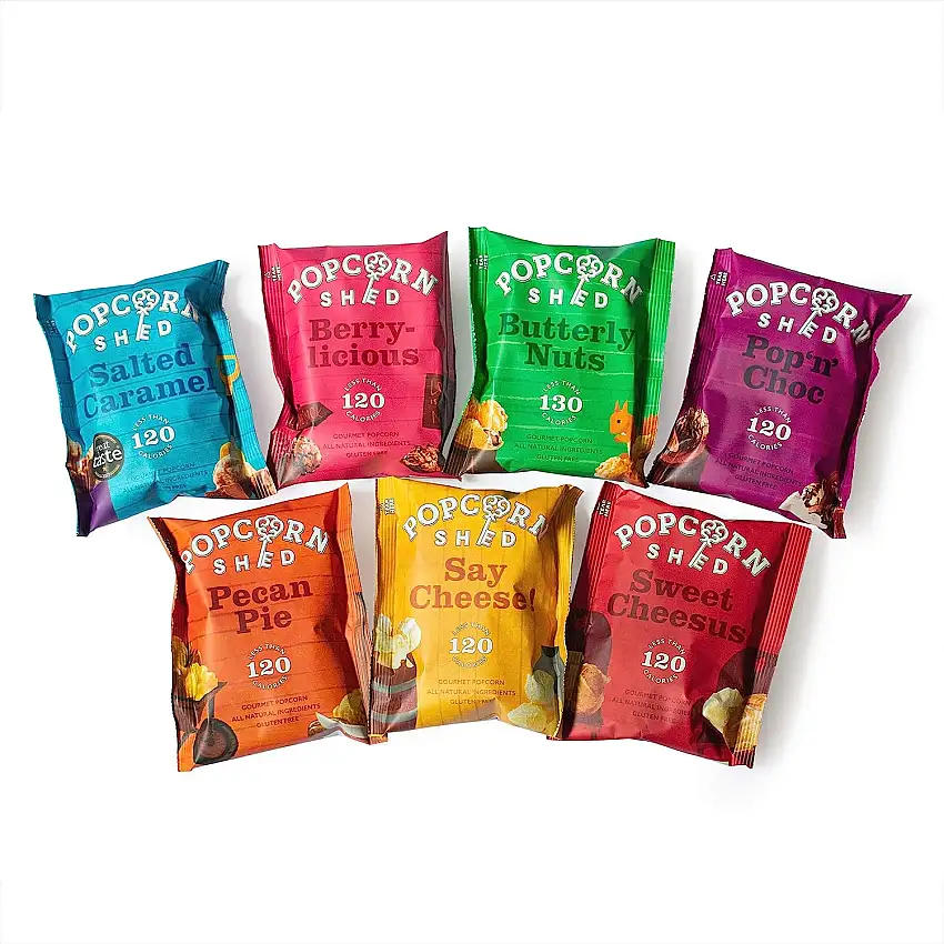 Popcorn Shed Originale Gourmet Popcorn Probierpaket, Natürliche Glutenfreie Snacks, Das Perfekte Popcorn Geschenk, Perfekt für Filmabende (7 Beutel)