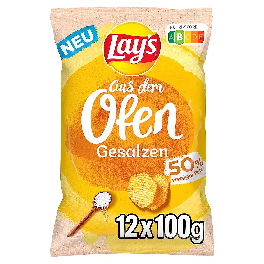 Lays aus dem Ofen Gesalzen – Knusprige Kartoffelchips aus dem Ofen für eine gelungene Party mit Nutri-Score [B]- (12 x 100g)