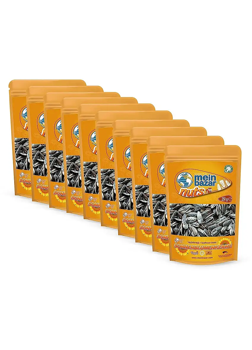 10x Meinbazar Dakota Sonnenblumenkerne mein bazar nuts gesalzen und geröstet in Schale 250 g