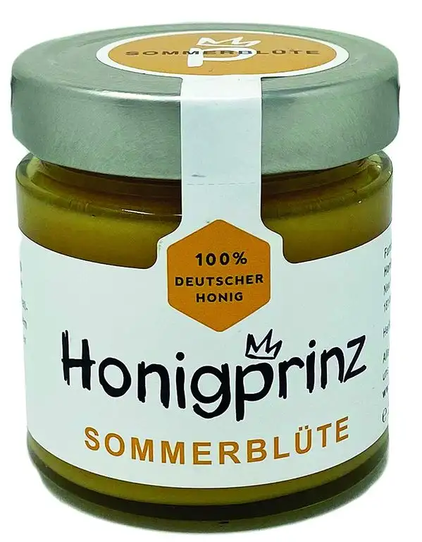 Honig Sommerblütenhonig 100% Deutscher Blütenhonig [1 x 250 Gramm] cremiger Sommerblüten Honig, ursprünglicher und natürlicher Honiggenuss, Honigprinz Familien-Imkerei