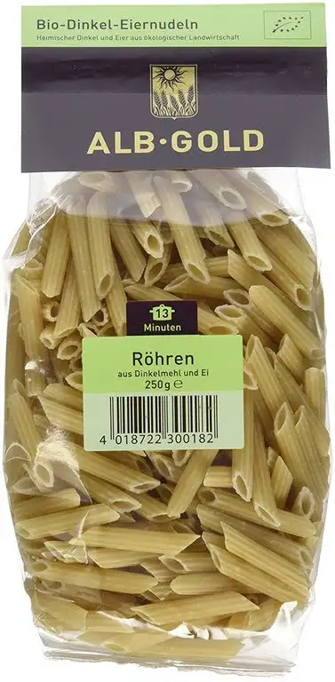 Alb-Gold Dinkel-Röhren (Penne) bronze, 6er Pack (6 x 250 g Packung) - Bio