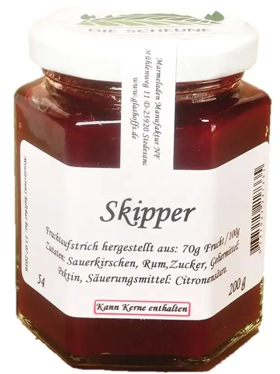 Skipper Kirsche und Rum Fruchtaufstrich, 70% Fruchtanteil, 200g Gourmet Marmelade, Marmelade Kirsche, Sauerkirsche,