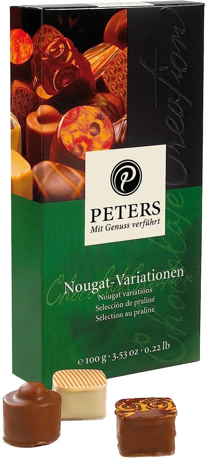 Peters - Mit Genuss verführt | Nougat-Variationen | Alkoholfrei | Ohne Alkohol | Hochwertige Pralinen | Pralinés | Schokolade | Nougat | Geschenk | Made in Germany | 100g