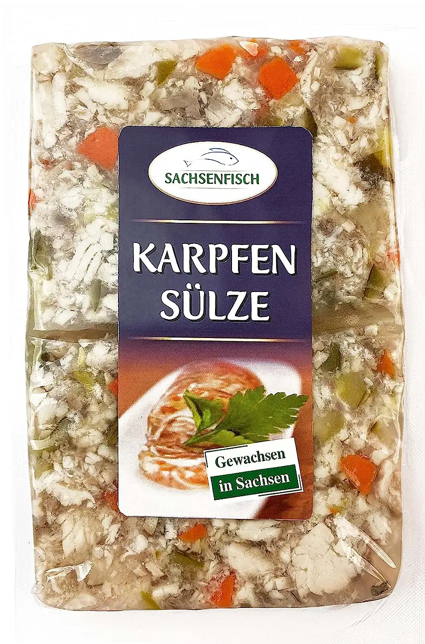 Hausmacher Sülze Karpfen | Karpfensülze mit Karotten und Gurke | Fisch Aspik Wurst aus sächsischer nachhaltiger Aquakultur (Karpfensülzfleisch, 250)