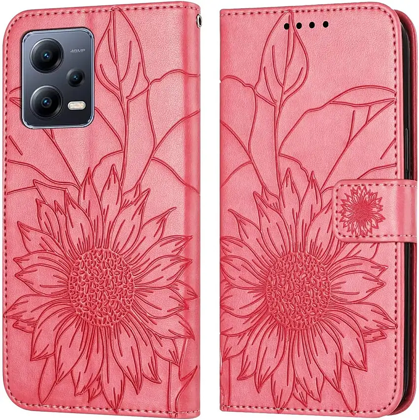 Tivenfezk Nadoli für Xiaomi Poco X5 Pro 5G Hülle,PU Leder Stoßfest Flipcase Brieftasche Prägen Sonnenblume Klapphülle Kartenfächer Stoßfänger Schutzhülle Handyhülle