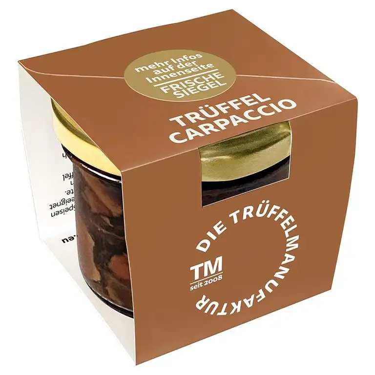 Die Trüffelmanufaktur - Feinkost Trüffel Carpaccio in feinen Scheiben und eigenem Sud, schwarzer echter Sommertrüffel, Trüffelscheiben im 30 g Glas perfekt als Beilage und zur Dekoration