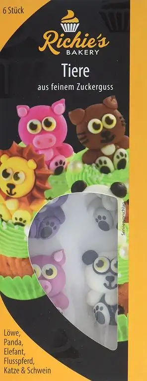 Richie’s Bakery Zucker Tiere Löwe, Panda, Elefant, Flusspferd, Katze und Schwein Aus feinem Zuckerguss, 6er Pack (6 x 18 g)