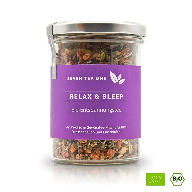 Relax & Sleep Bio Entspannungstee & Schlaftee zum Durchschlafen, natürlicher Tee zum Einschlafen, Beruhigungstee mit Johanniskraut zum Stress abbauen, 110g, Made in Germany