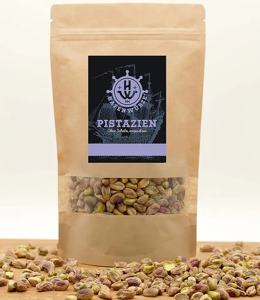 Pistazien ohne Schale, ungesalzen – natürlich von HAFENWÜRZE, 1 x 500g Beutel wiederverschließbar, leckerer Snack für zwischendurch, für Torten, Kuchen, Pralinen, Speiseeis u. feines Gebäck