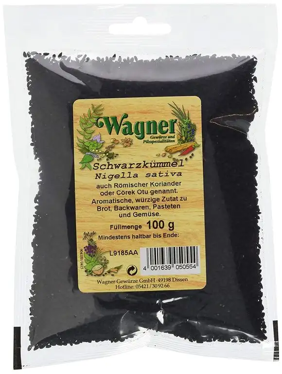 Wagner Gewürze Schwarzkümmel Samen aromatisches Gewürz für Brot, Kartoffeln, Gemüse & Eintöpfe, natürlich & ungemahlen, Schwarzkümmelsamen, 100 g