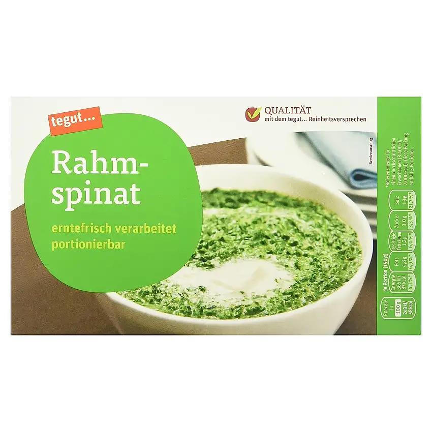 tegut... Rahmspinat portionierbar, 1 x 450 g (Tiefgefroren)