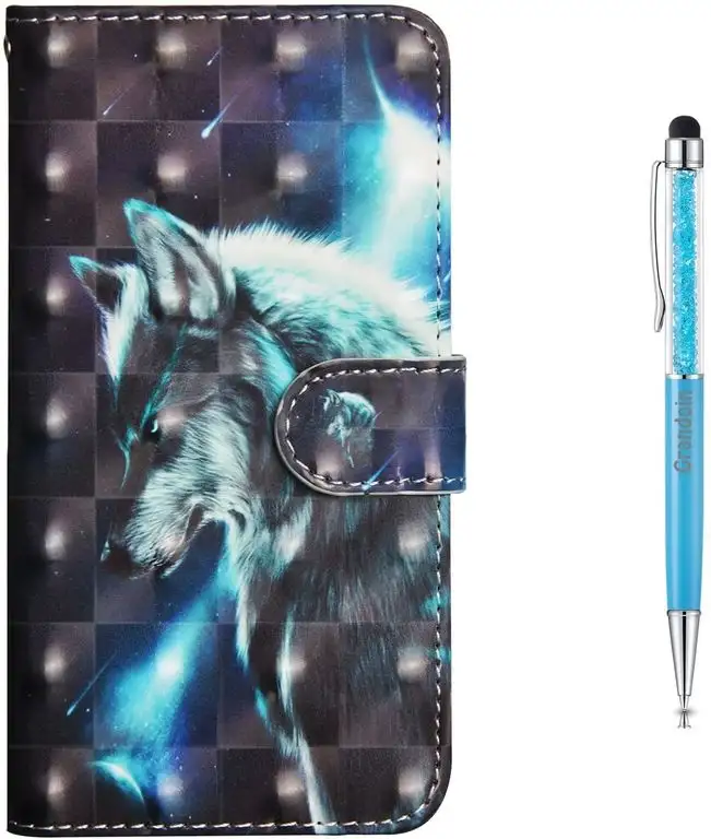 Grandoin Nokia 6 2018 Hülle, Handyhülle im Brieftasche-Stil für Nokia 6 2018 Handytasche PU Leder Flip Cover 3D Bunte Muster Book Style Case Schutzhülle (Wolf)