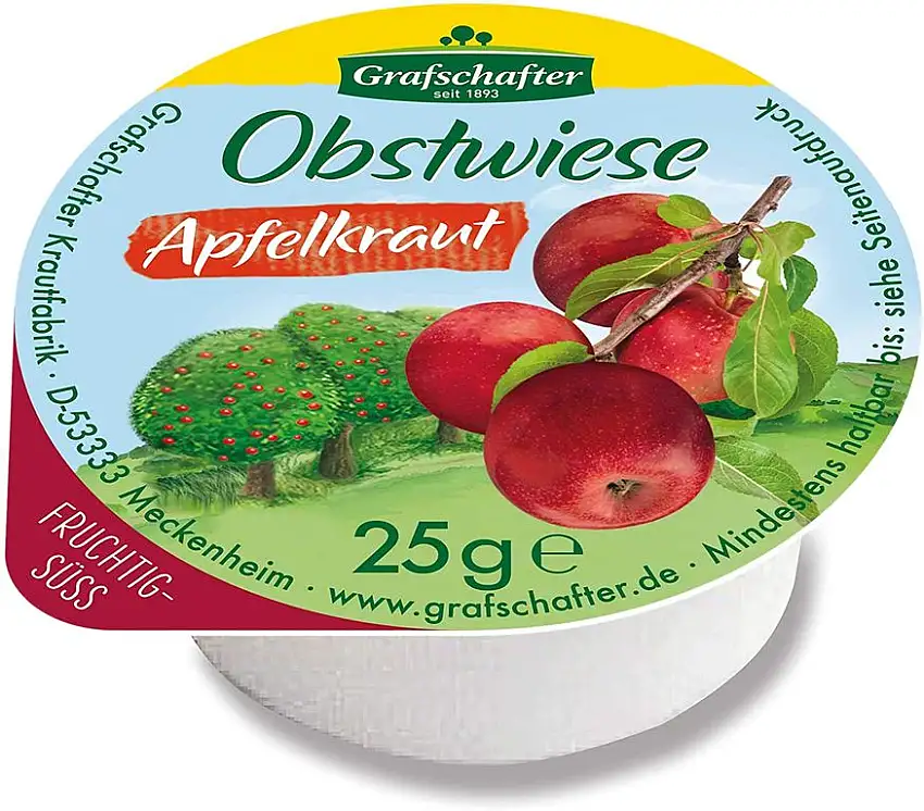 Grafschafter Goldwiese Apfelkraut, Brotaufstrich, Brot Apfel Aufstrich, Zuckerrüben Sirup, für Gastro, Hotel, Büro, Kantine, 80 Stück à 25 g