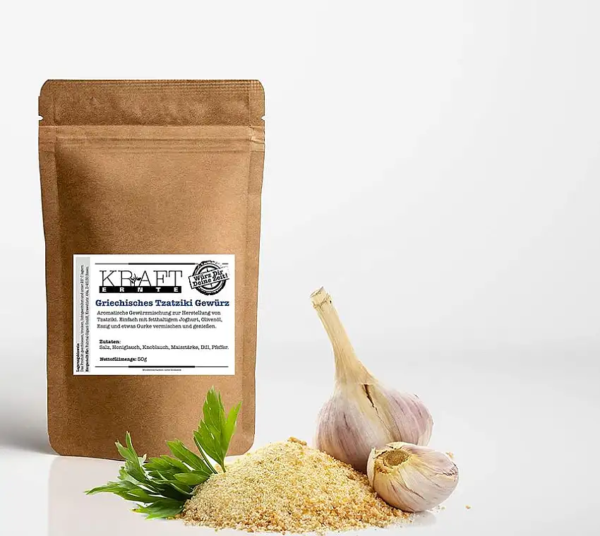 Kraft-Ernte Zaziki Gewürz 250g I Gewürzmischung I Dip I Soße I Griechische-Küche I Knoblauch I Tzaziki I Würzen I, Kraft-Ernte (250g)