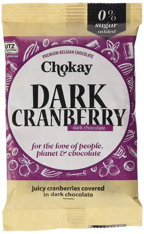 Chokay schokolade Saftige Cranberries umhüllt mit belgischer dunkler Schokolade, ohne Zuckerzusatz, 4er Pack (4 x 50 g)