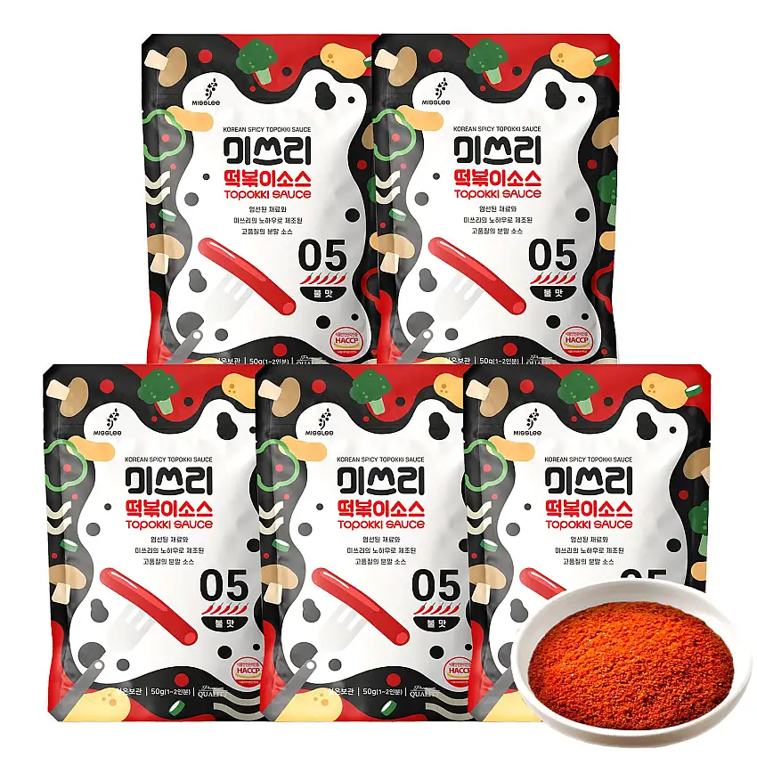 MISS LEE Korean Foods Topokki Ddeokbokki Stir-frited Rice Cake Sauce, Level 5 feurig, 5 Stück