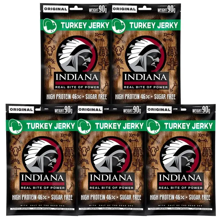 Indiana Jerky XXL - Turkey / Pute 100g - Display 5 Packungen | Dipworld Edition