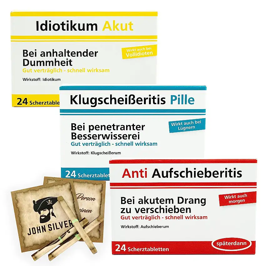 Scherztabletten im 3er Set, Schoko Tabletten als Geburtstagsgeschenk. Spaß, Anti Stress, gute Laune, Junggesellenabschied Mann und Frau. Erfurth Fun® Schoko Drops
