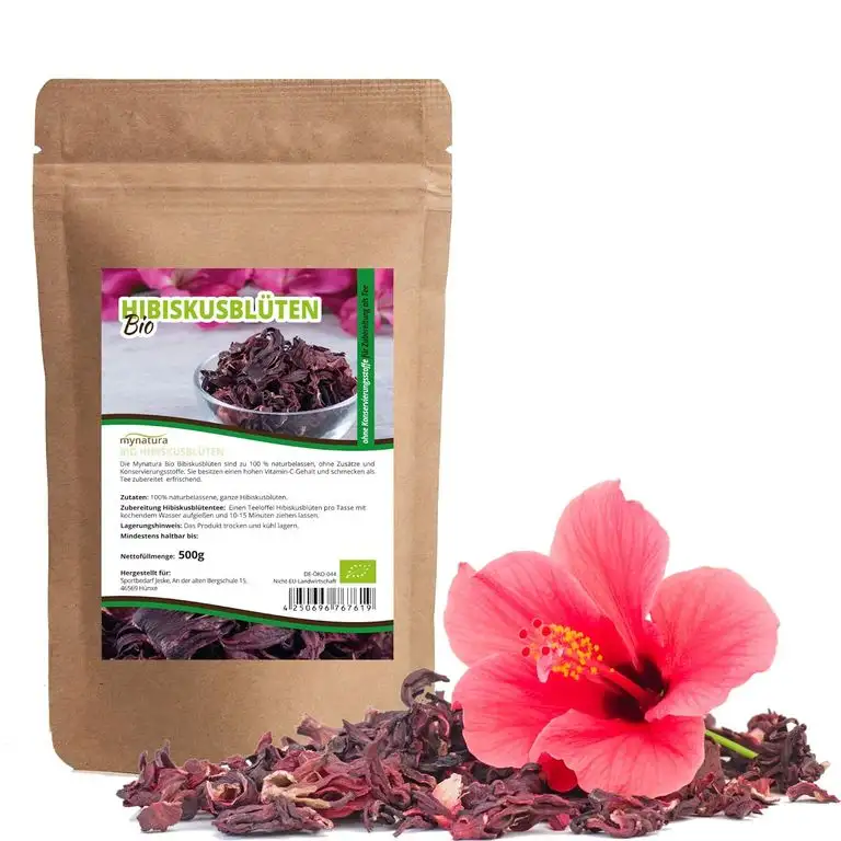 Mynatura Bio Hibiskusblüten 500g I Ganze Blüten I Hibiskus I Hibiskus-Tee I Ägypten I Naturbelassen I Getrocknet I Hibiskus I Erfrischungsgetränk I Für Hibiskusblüten-Tee (DE-ÖKO-044) 500g