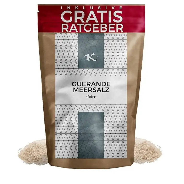 Guerande Meersalz fein 850g | unbehandeltes Natursalz Feinstreu aus Frankreich inkl. gratis Ratgeber | naturbelassenes gesundes Ursalz ohne Jod Zusatz