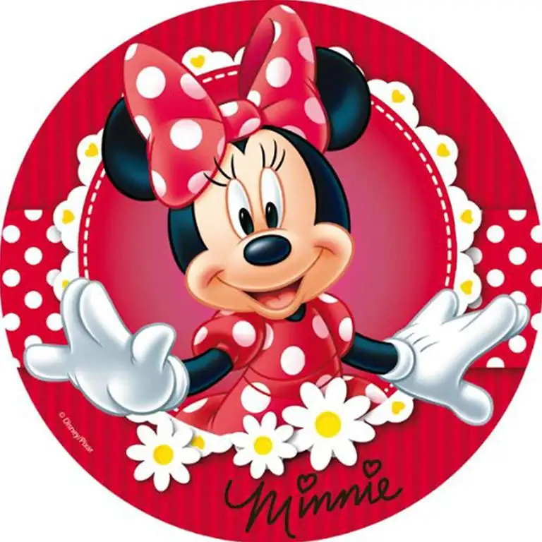 DECOCINO essbarer Zucker-Tortenaufleger DISNEY Minnie Mouse, Disney-Klassiker – Minnie Mouse-Kuchendeko – Maus-Tortendeko, Kindergeburtstag & Geburtstagsdeko