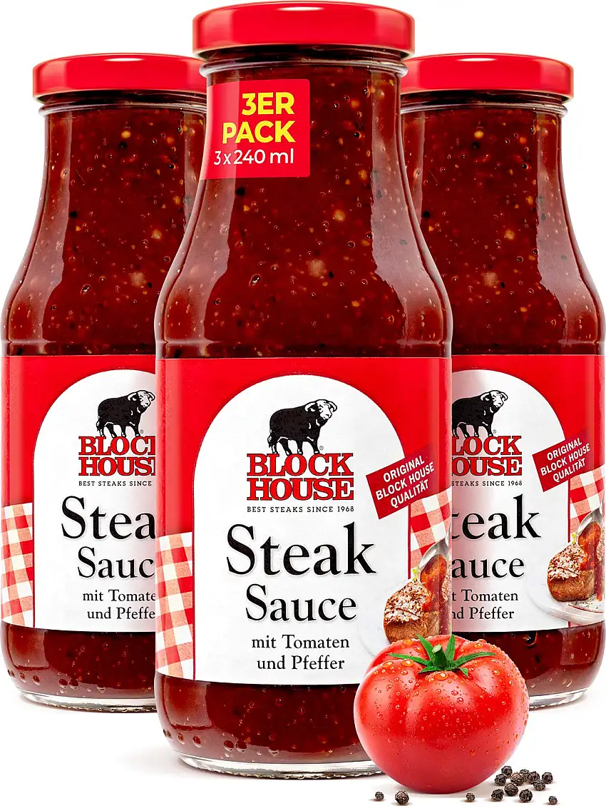 Block House Steak Sauce 3x 240ml für Fleisch oder Fisch-Gerichte - in Restaurantqualität