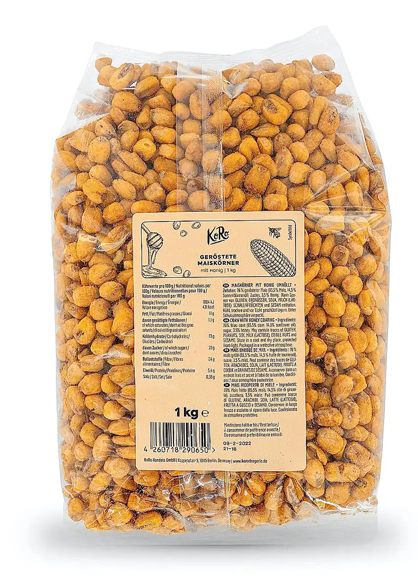 KoRo - Geröstete Maiskörner mit Honig 1 kg - süß-salziger Snack- super crunchy - vegetarisch